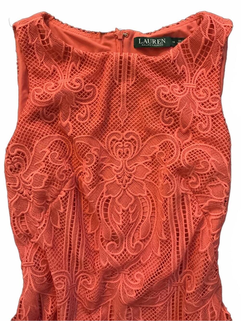 Lauren Ralph Lauren Sleeveless Pink Red Coral Lace Spring / Summer Dress Size 14